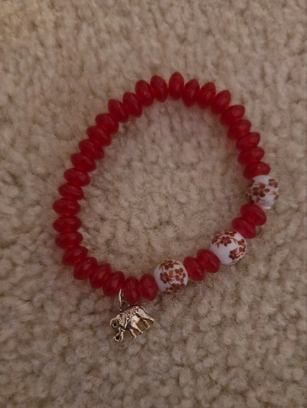 Red Beaded Bracelet with Elephant Charm